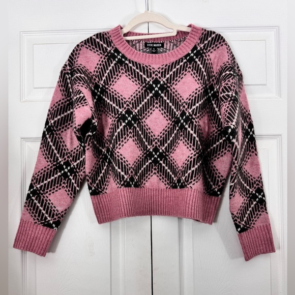 Steve Madden Pink and Black Plaid Sweater Size S NWT - Picture 2 of 9